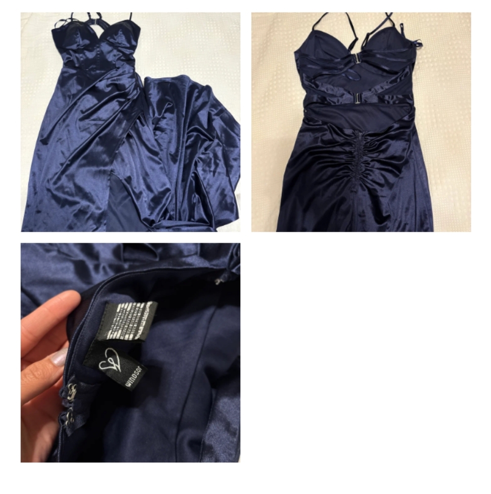 Elegant Navy Blue Satin Prom Dress